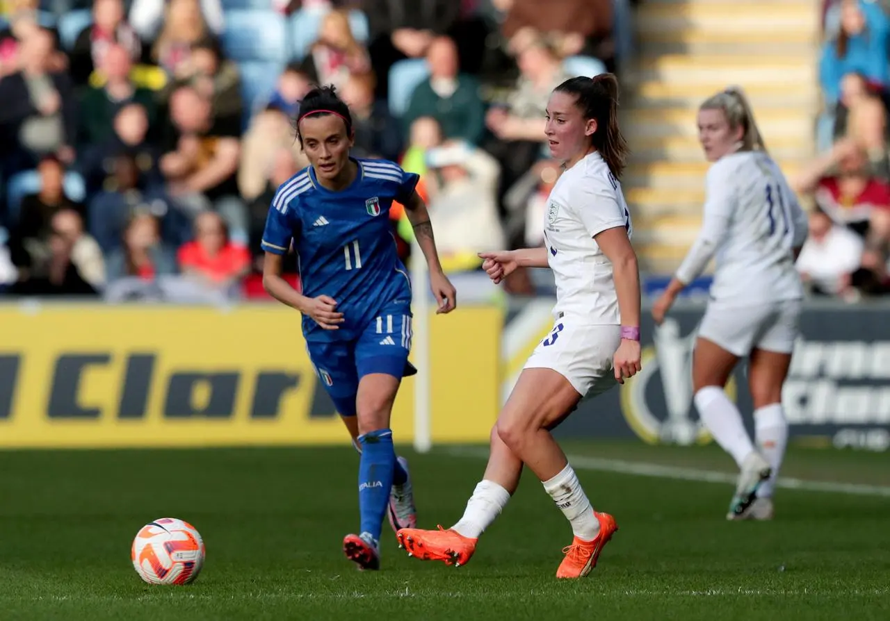 Maya Le Tissier playing for England against Italy (George Tewkesbury/PA)
