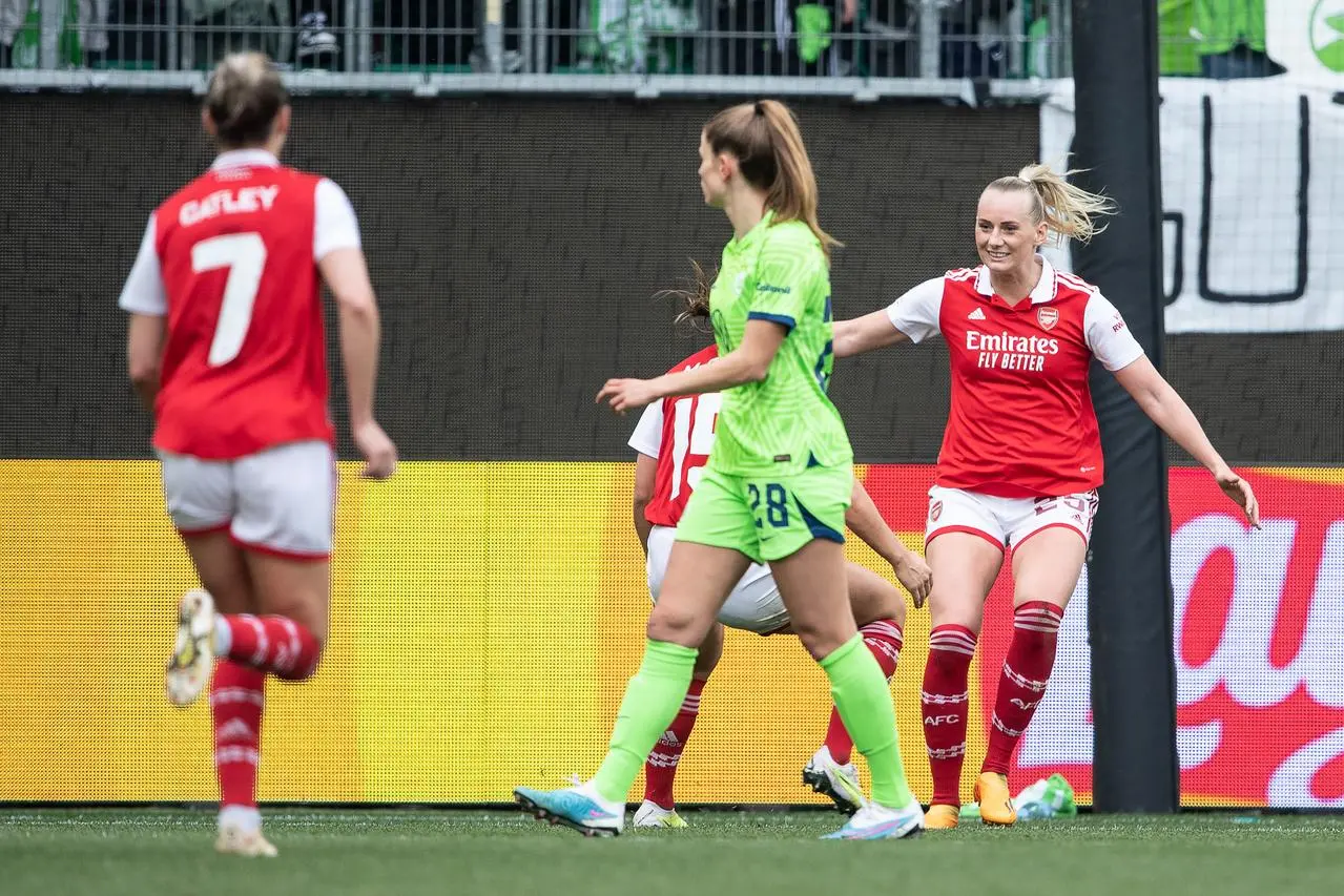 Stina Blackstenius (right) celebrates scoring the equaliser