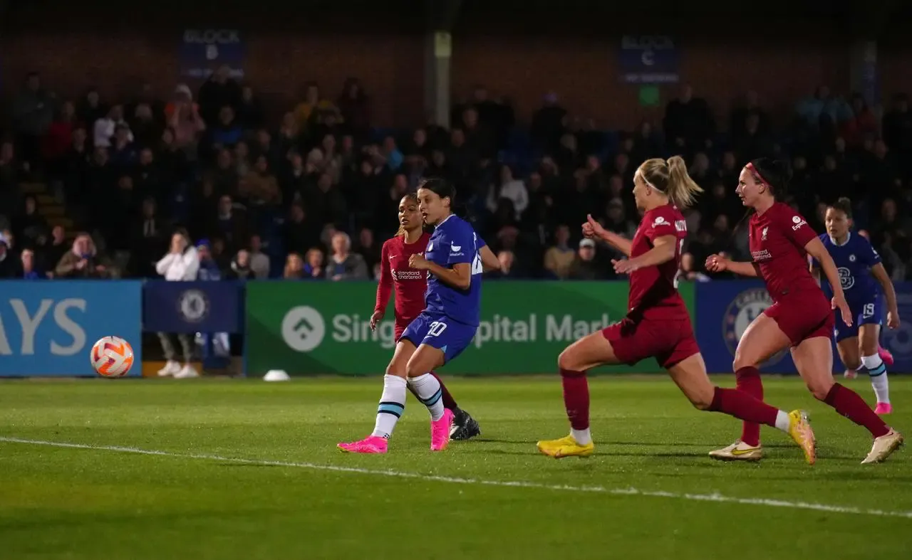 Sam Kerr scores Chelsea's second goal against Liverpool