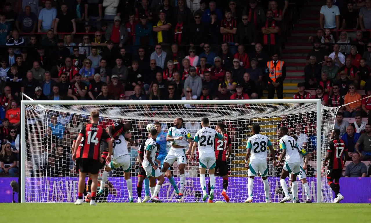 Dango Ouattara heads in for Bournemouth against Newcastle but it is disallowed for handball