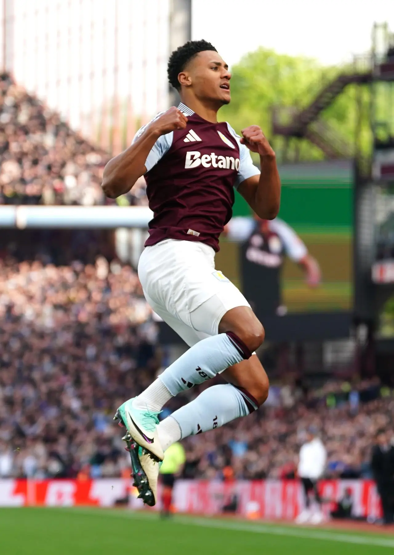 Ollie Watkins celebrates scoring against Newcastle