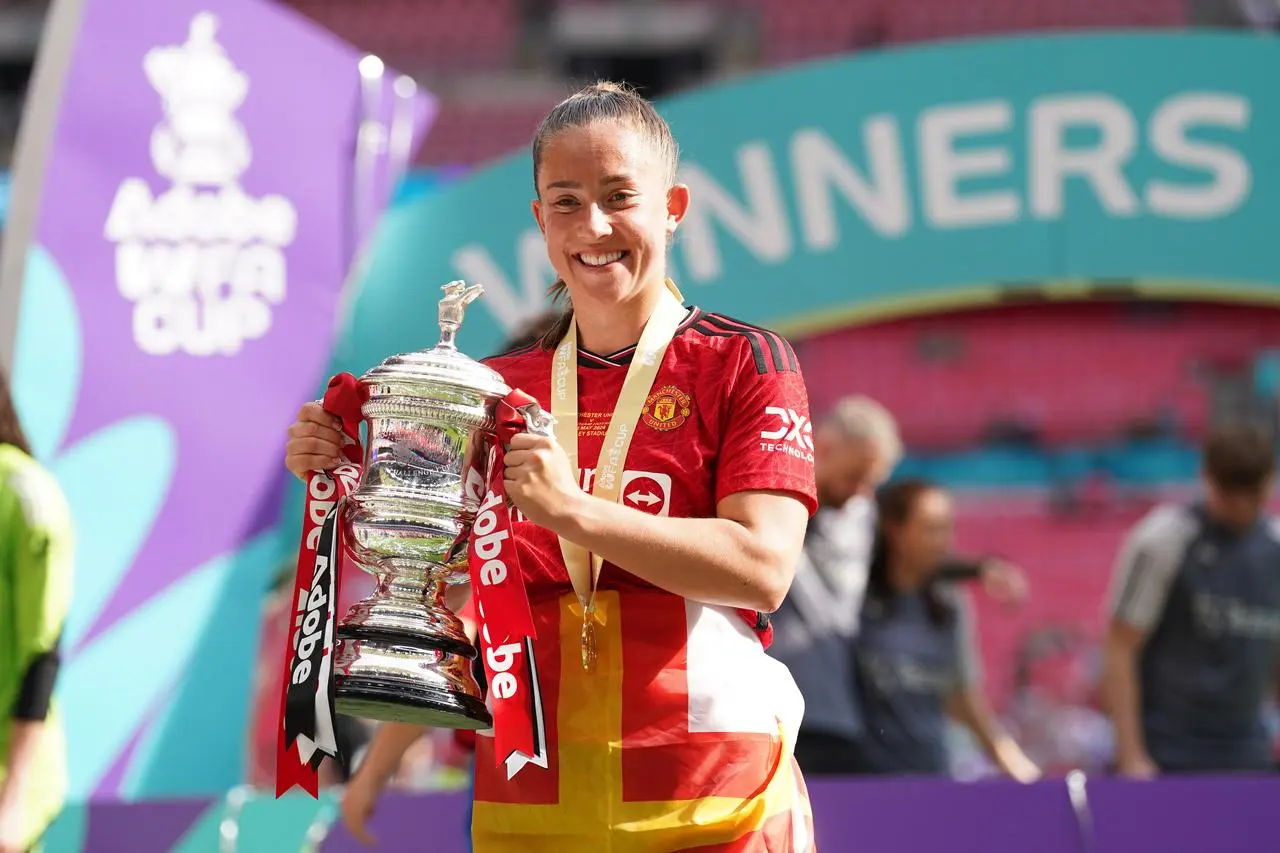 Maya Le Tissier with the trophy after Manchester United won the FA Cup (Adam Davy/PA)