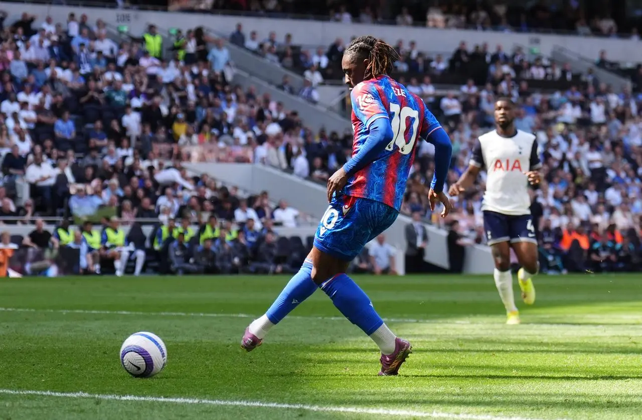Crystal Palace’s Eberechi Eze scores against Tottenham in the Premier League