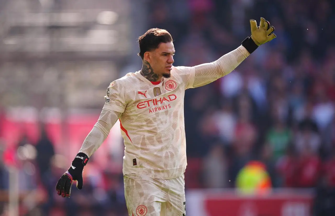 Manchester City goalkeeper Ederson during the Premier League match at the City Ground