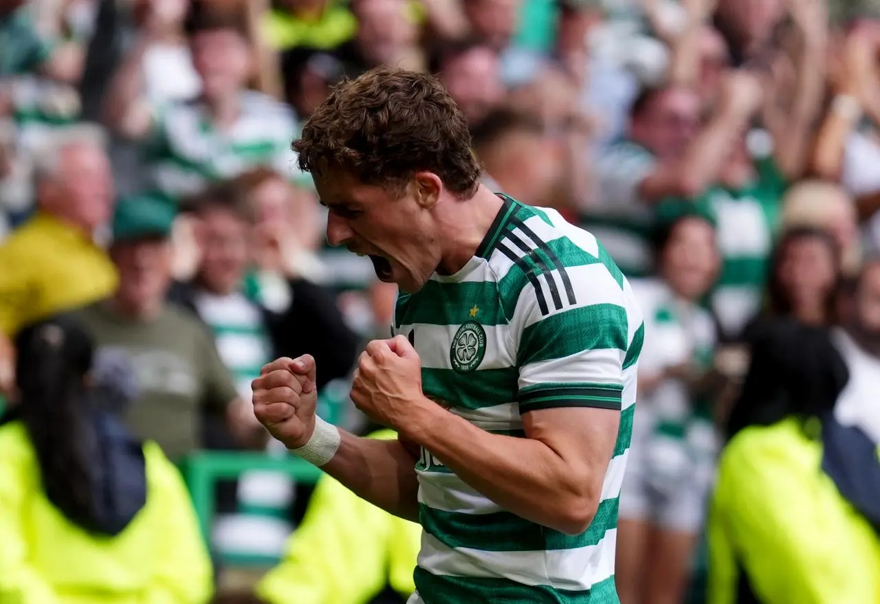Luke McCowan celebrates scoring Celtic's winner against St Mirren