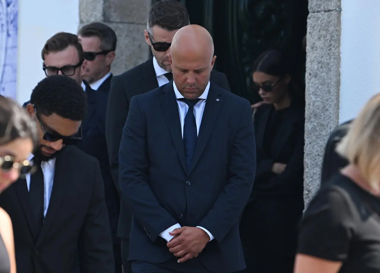 Liverpool manager Arne Slot leaves the funeral of Diogo Jota and Andre Silva