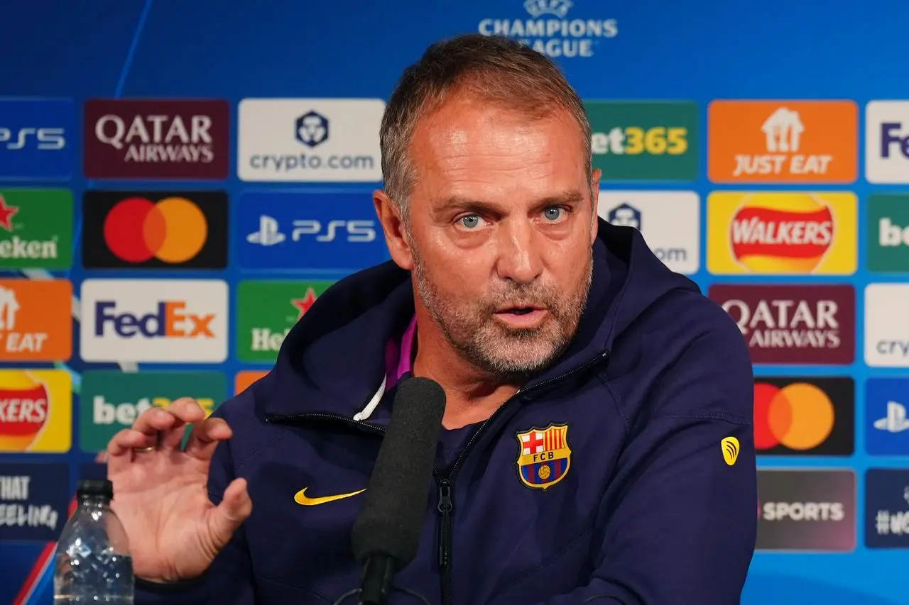 Barcelona boss Hansi Flick during a press conference at St James’ Park, Newcastle