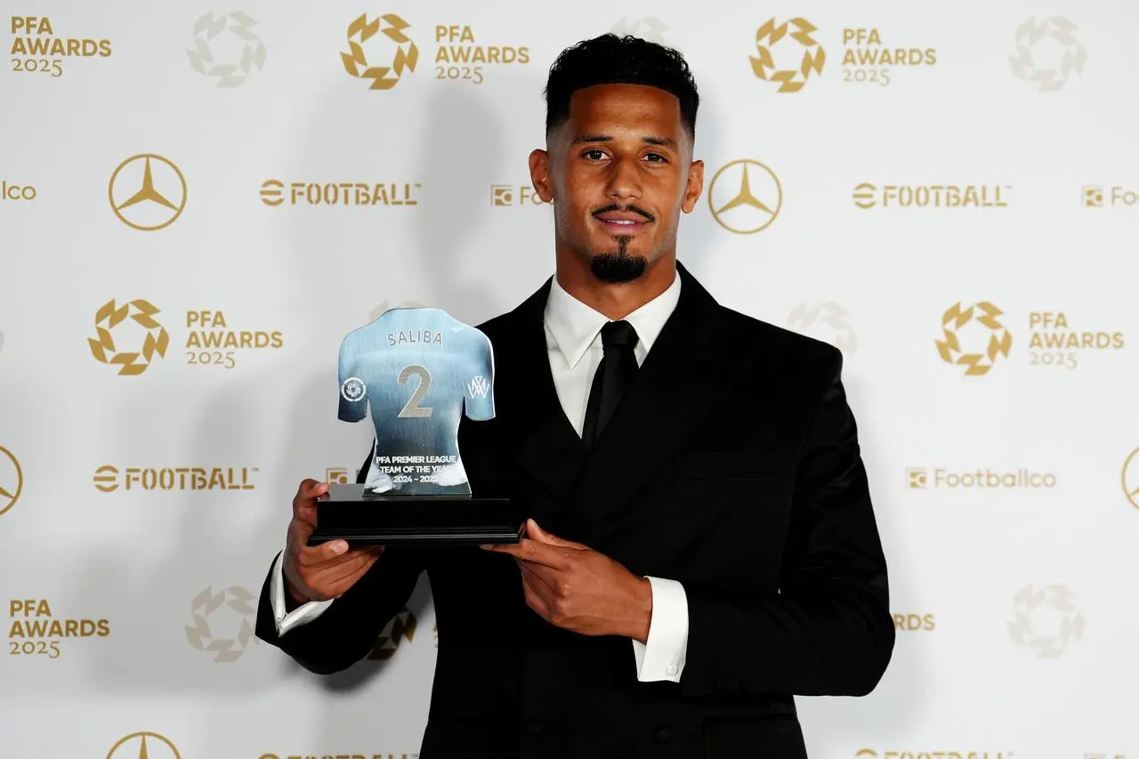 William Saliba with his PFA Premier League League Team Of The Year award