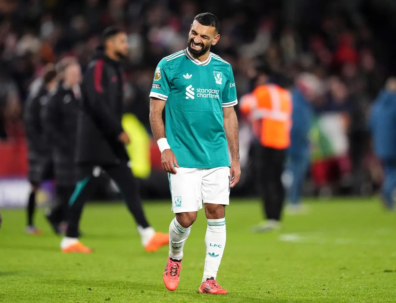 Liverpool’s Mohamed Salah appears dejected