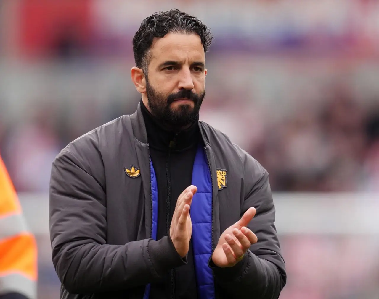 Ruben Amorim applauds after the Manchester United match against Brentford