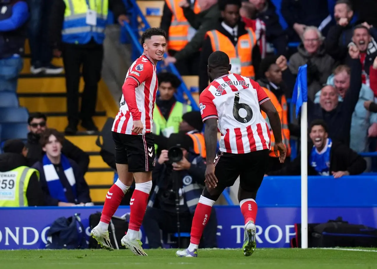 Sunderland’s Chemsdine Talbi (left) celebrates after scoring at Stamford Bridge
