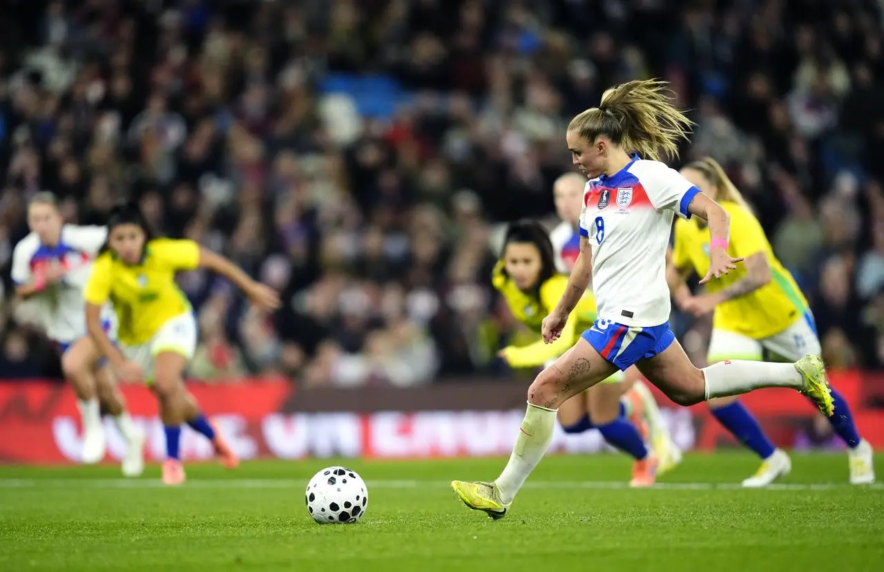 Georgia Stanway strikes a penalty for England against Brazil