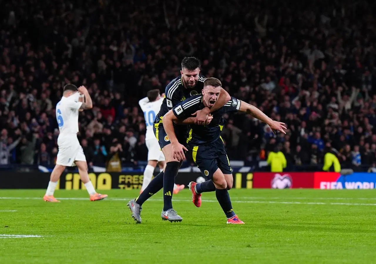 Scotland's Lewis Ferguson celebrates scoring against Greece at Hampden Park