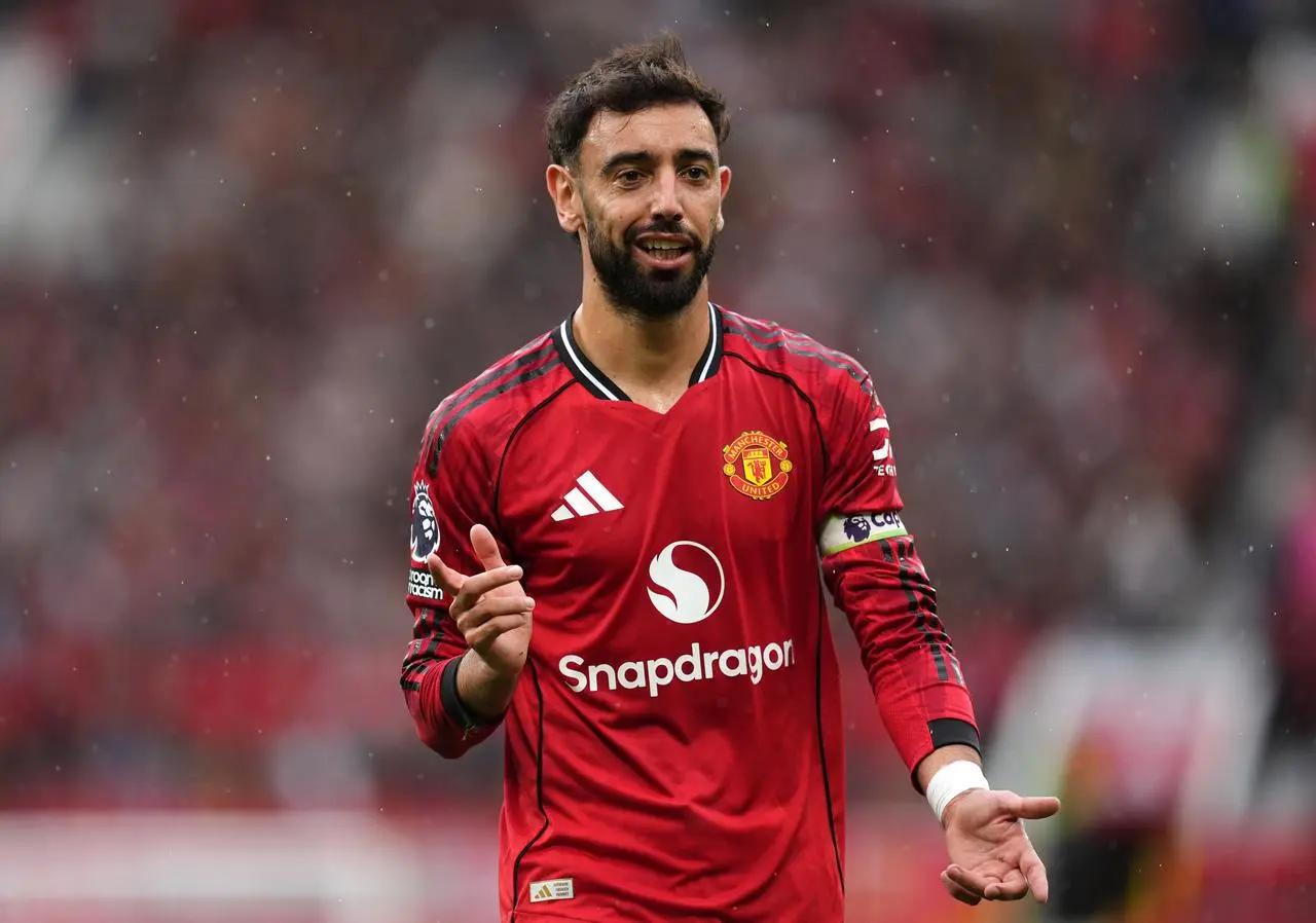 Manchester United captain Bruno Fernandes gives instructions to a team-mate (out of shot)