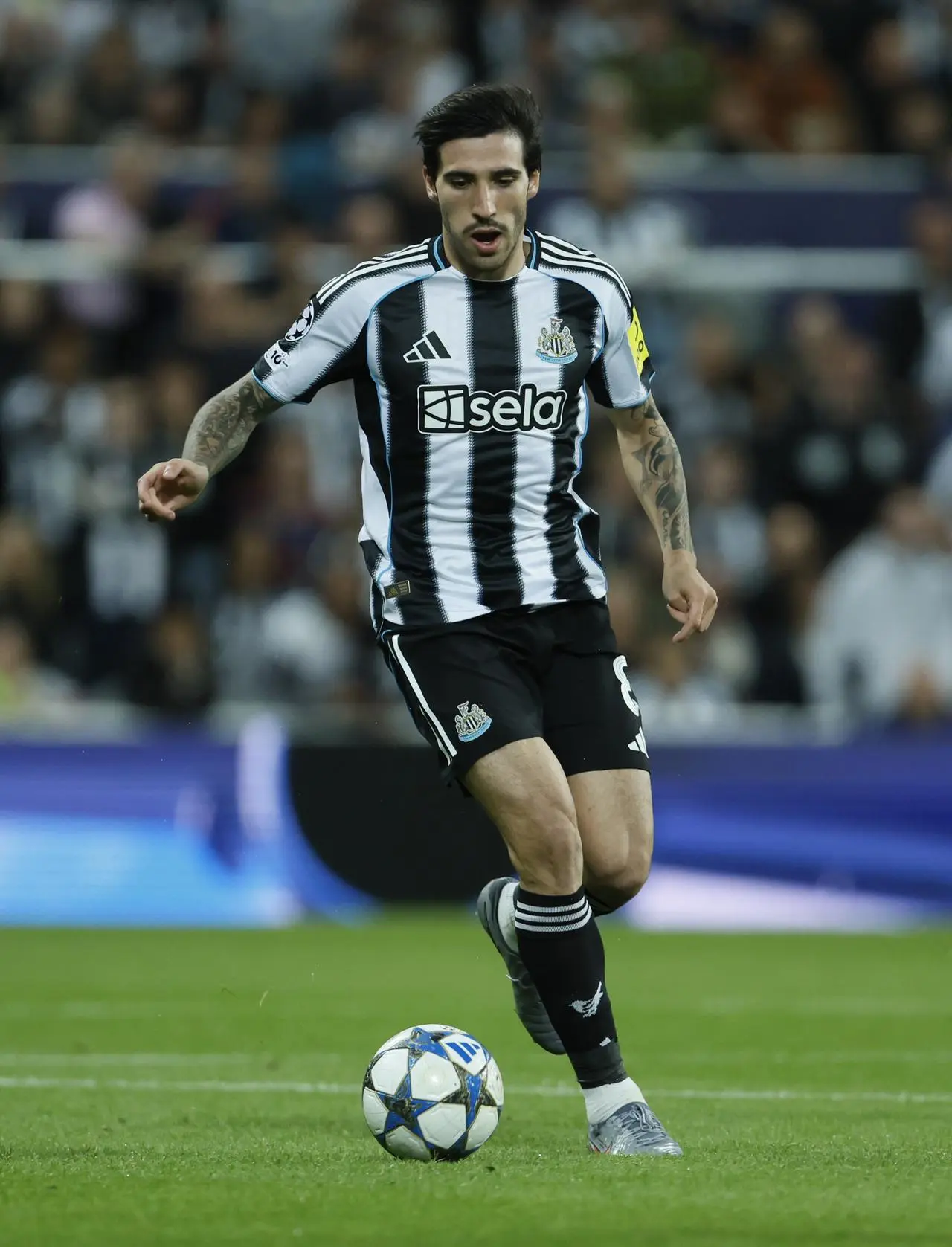 Newcastle’s Sandro Tonali during the Champions League league match at against Barcelona