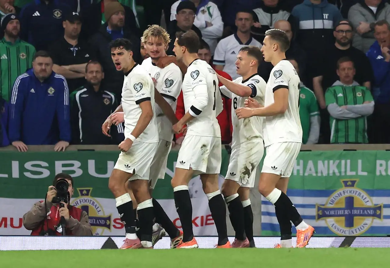 Germany’s Nick Woltemade, second left, celebrates his goal against Northern Ireland