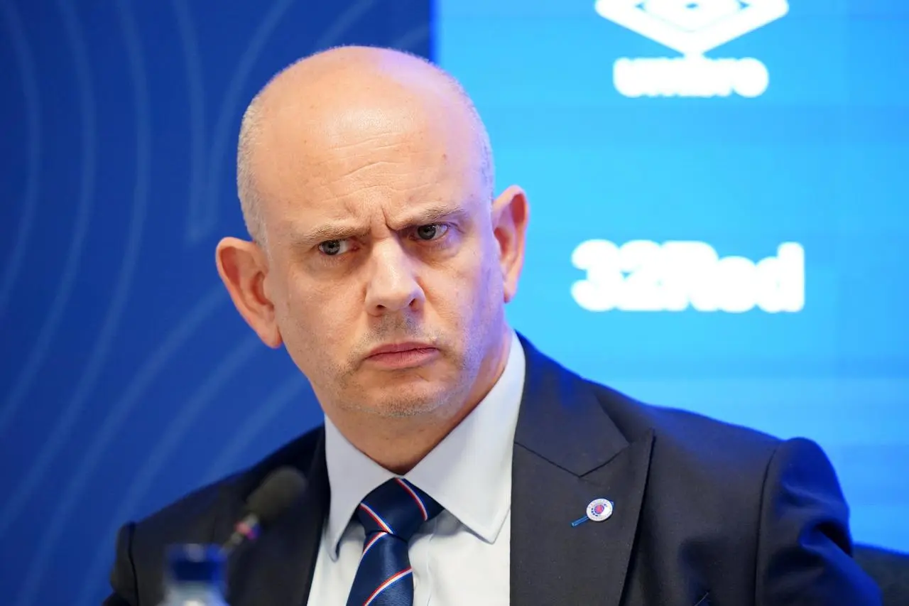 Rangers chief executive Patrick Stewart listens to a question at a press conference