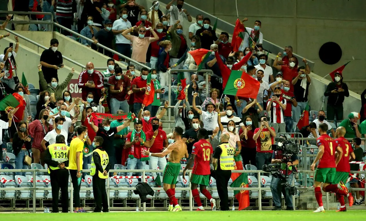 Cristiano Ronaldo (centre) celebrates scoring Portugal’s second goal in a 2-1 World Cup qualifier victory over the Republic of Ireland in September 2021