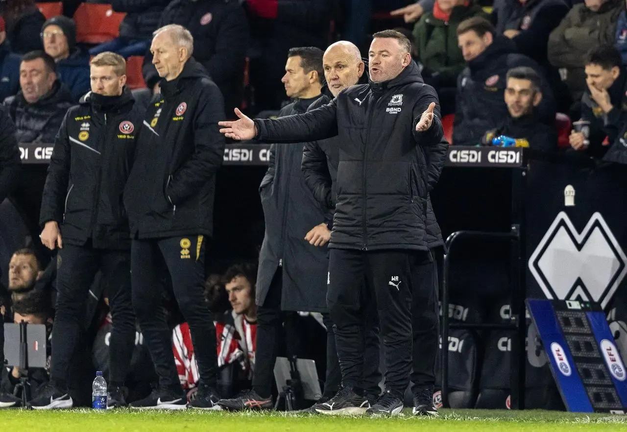 Plymouth manager Wayne Rooney reacts during a defeat to Sheffield United