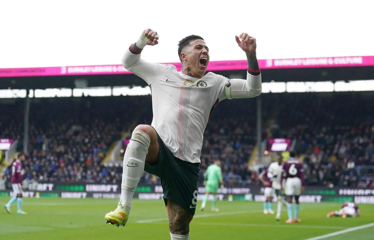 Enzo Fernandez celebrates scoring for Chelsea