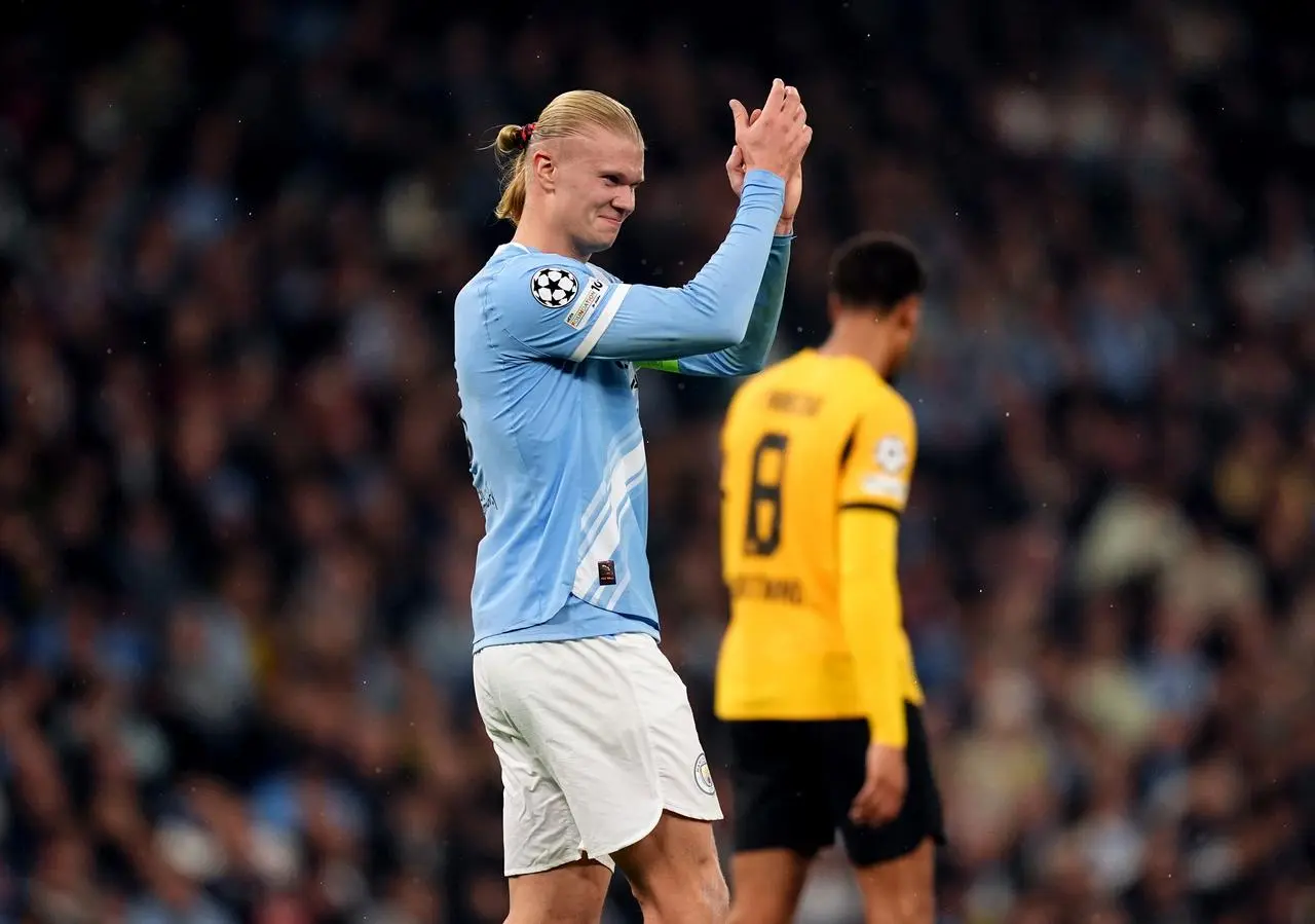 Manchester City’s Erling Haaland applauds