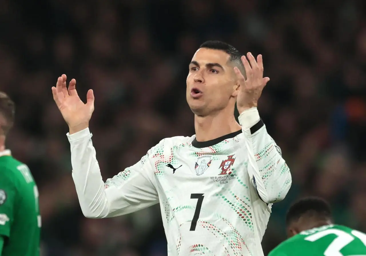 Cristiano Ronaldo holds up his hands during Portugal's defeat in Ireland