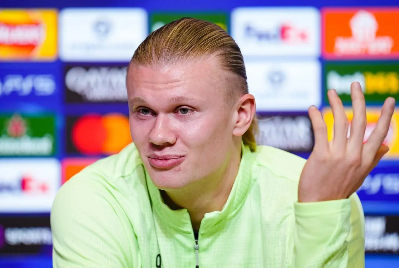 Erling Haaland at a press conference