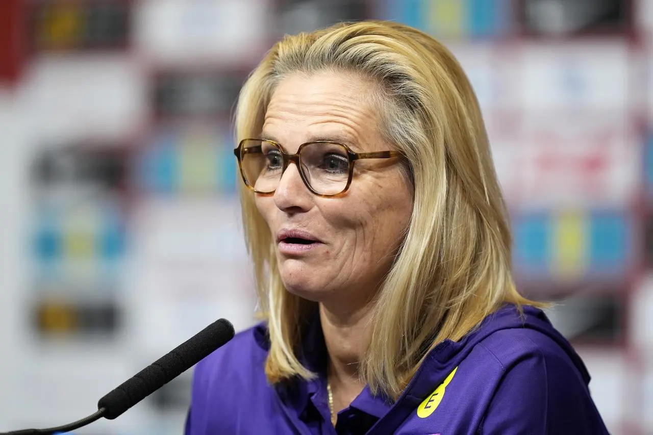 England head coach Sarina Wiegman at a press conference