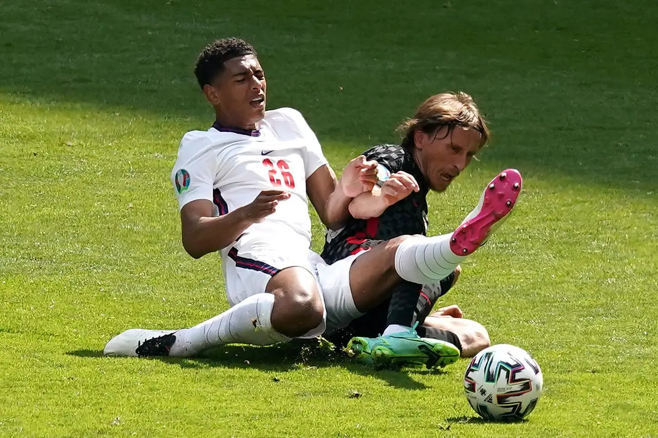 Jude Bellingham in action for England against Croatia at Euro 2020
