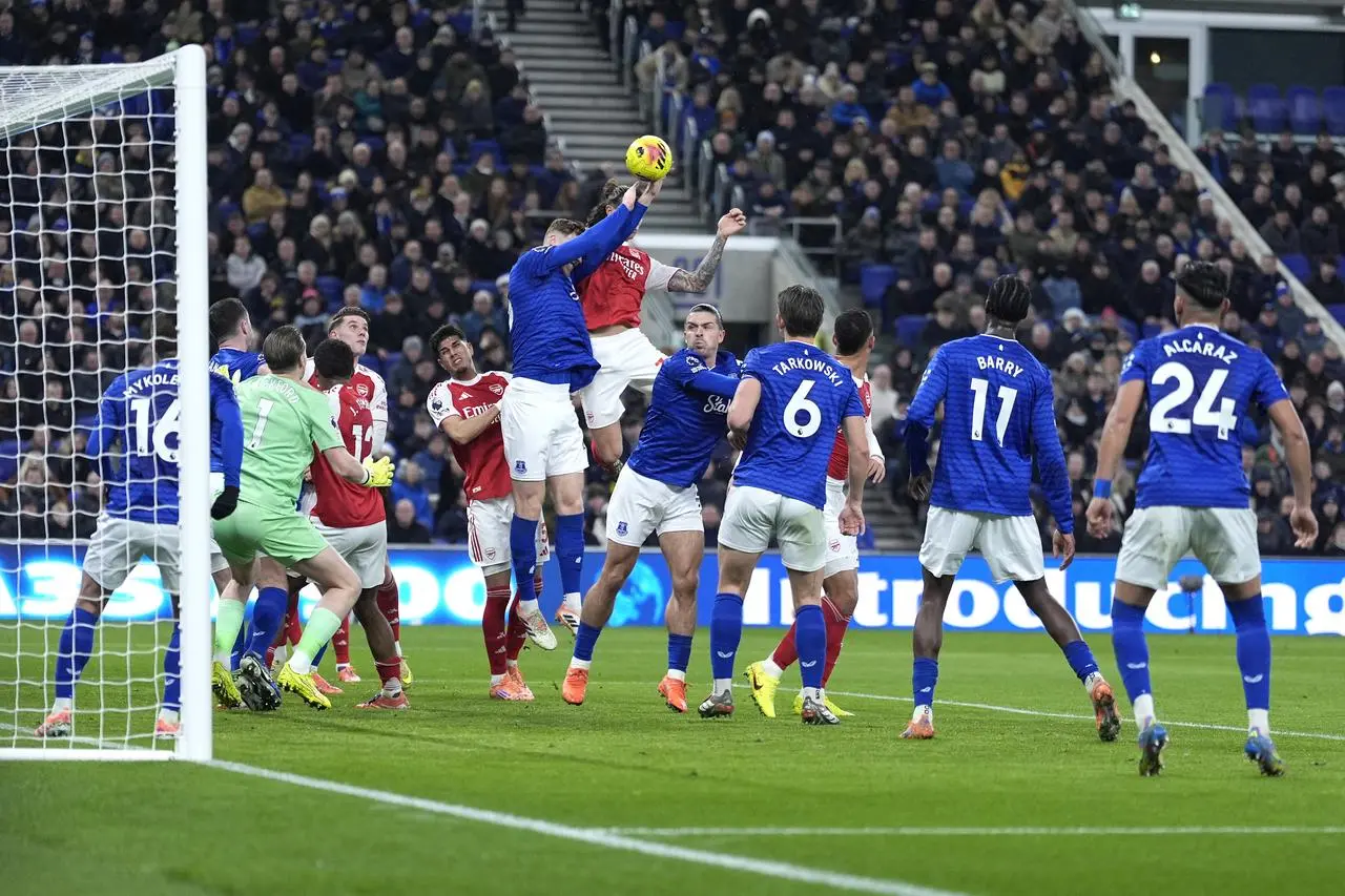 Everton’s Jake O’Brien handles the ball