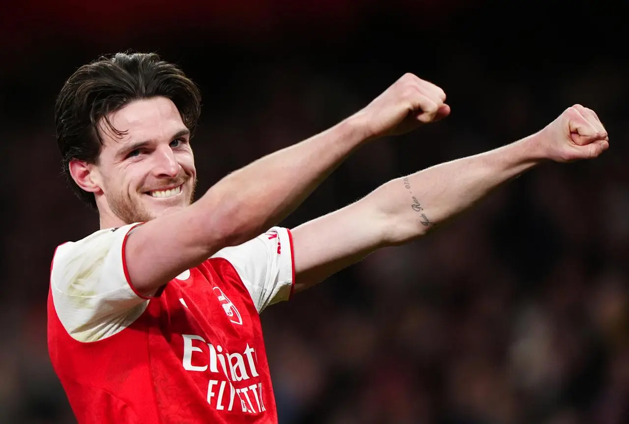 Arsenal’s Declan Rice celebrates a goal