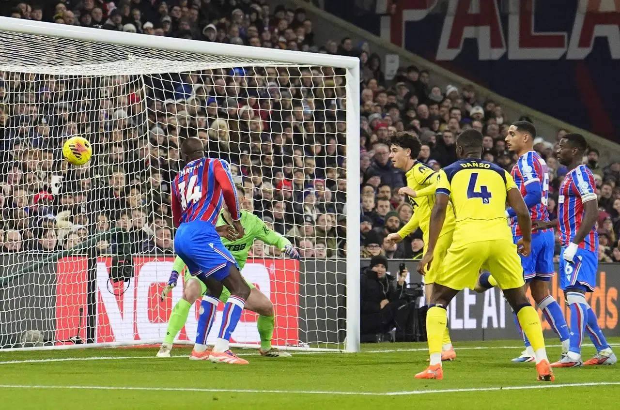 Archie Gray heads Tottenham's winning goal against Crystal Palace