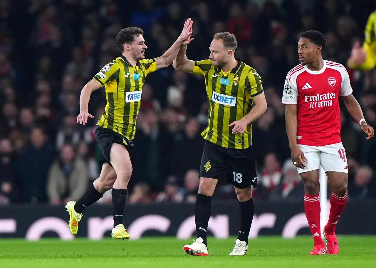 Kairat’s Jorge Jorginho (left) celebrates with team-mate Dan Glazer