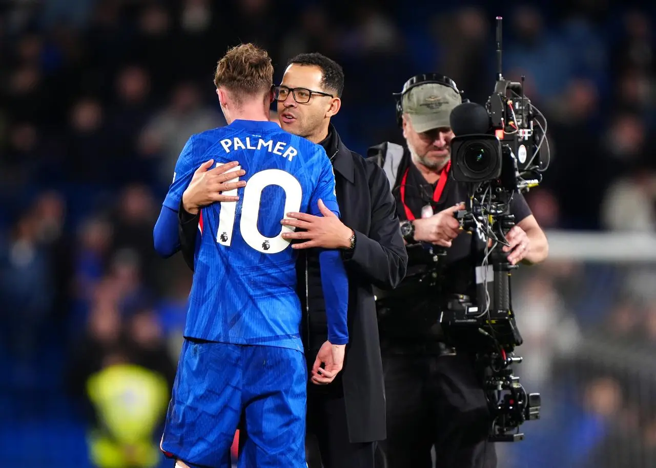 Cole Palmer with Liam Rosenior after the Brentford game