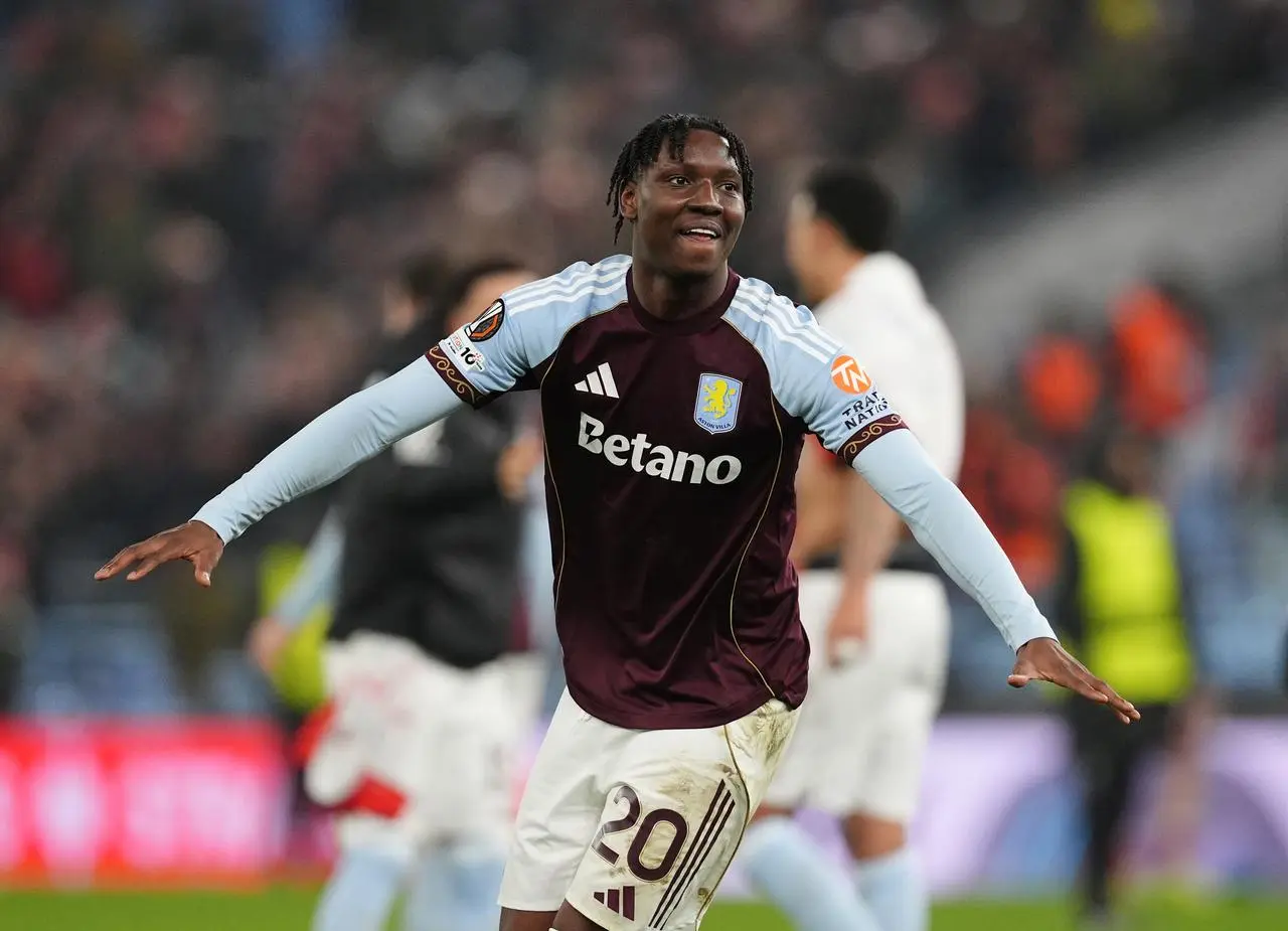 Aston Villa’s Jamaldeen Jimoh-Aloba celebrates after the Europa League match against RB Salzburg