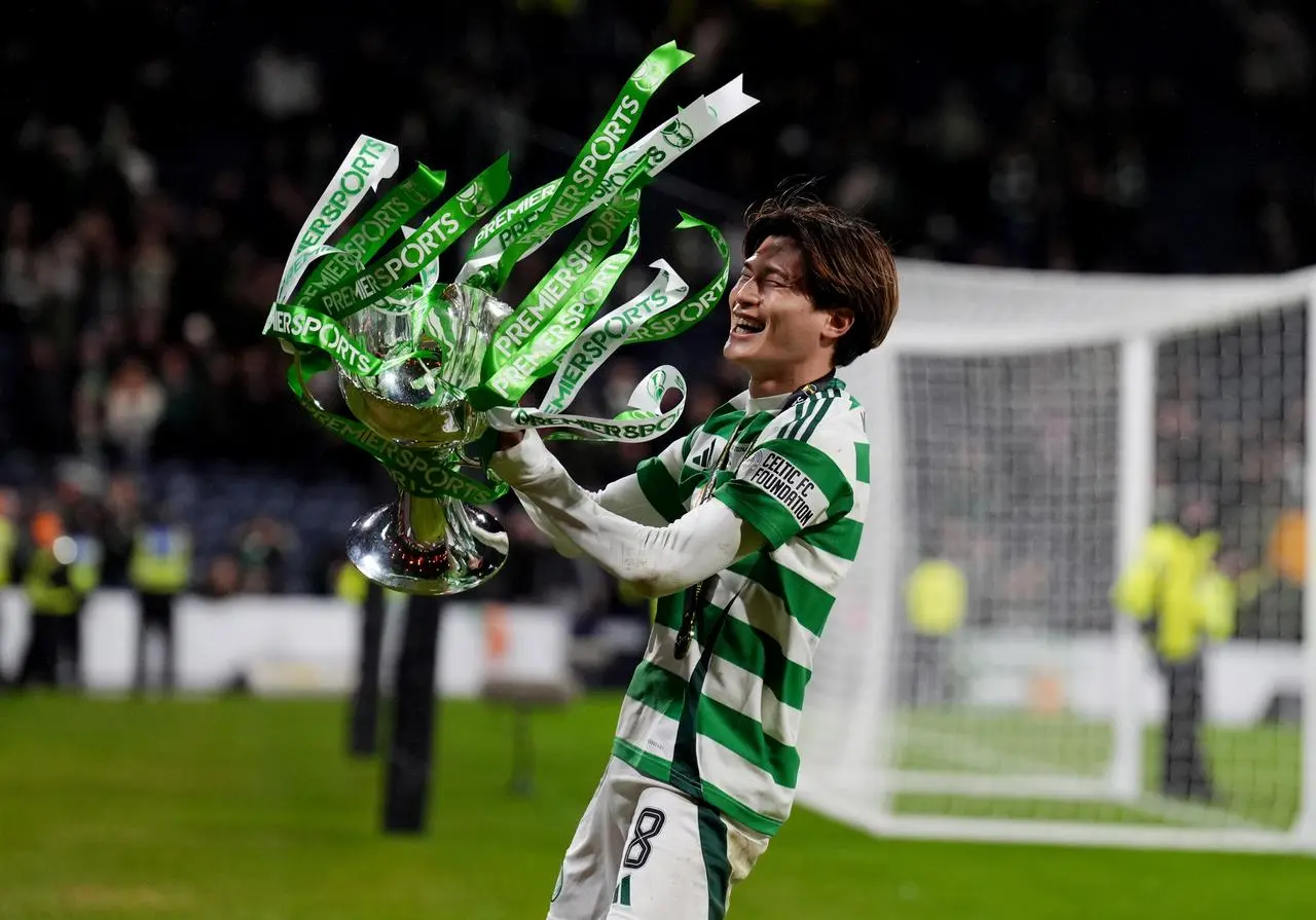 Celtic striker Kyogo Furuhashi celebrates