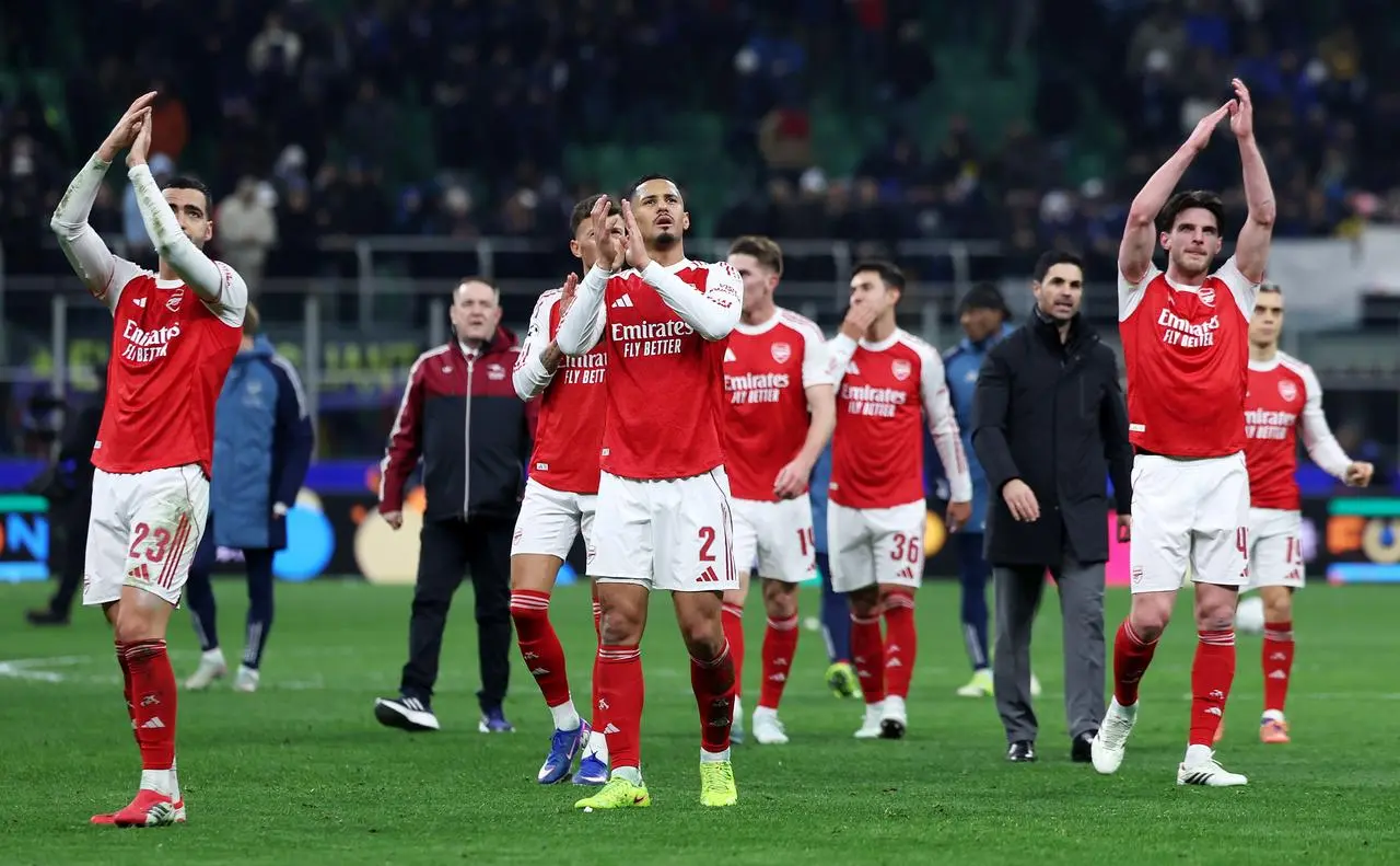 Arsenal celebrate their win against Inter Milan