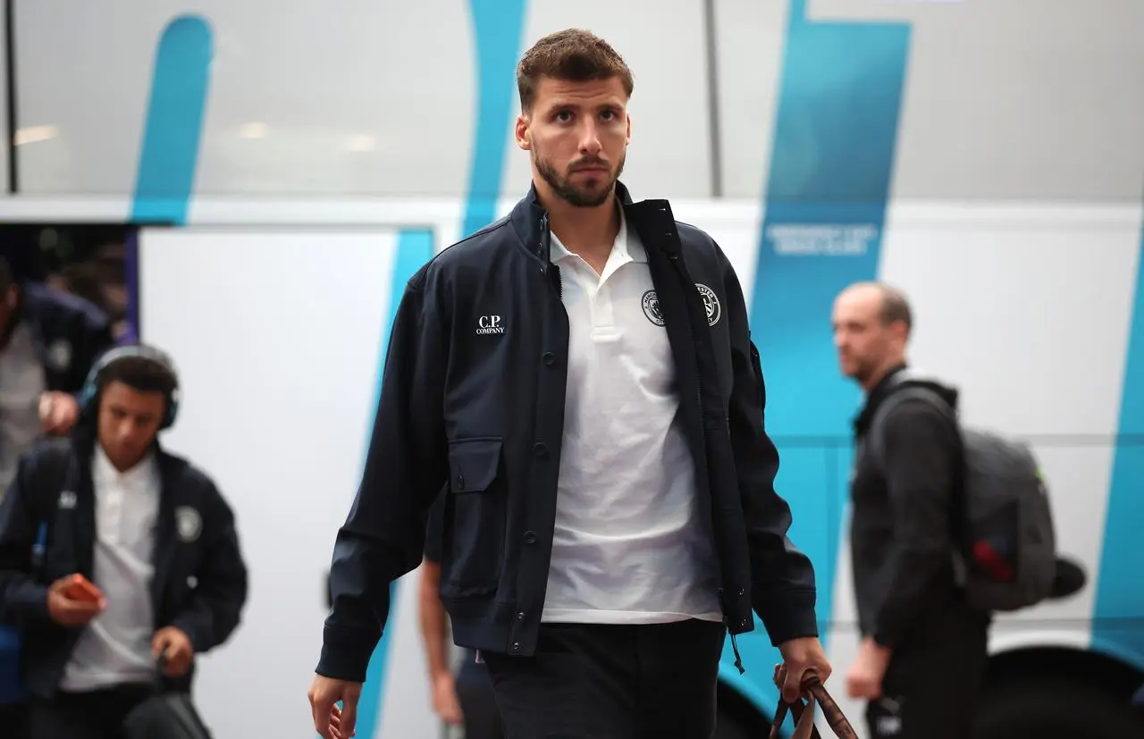 Manchester City's Ruben Dias arrives for a match