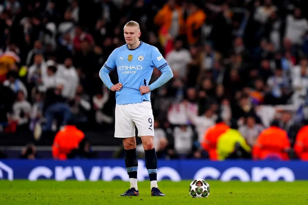 Manchester City’s Erling Haaland looks dejected after his side concede a goal