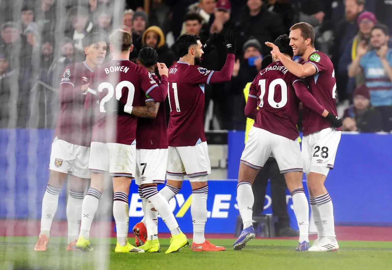 West Ham celebrate taking the lead against Nottingham Forest