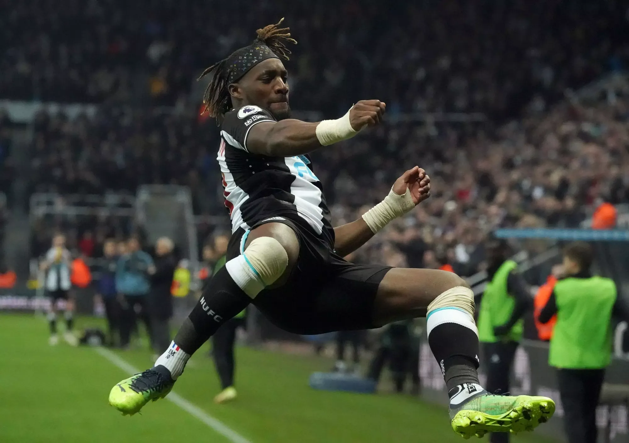 Alan Saint-Maximin celebrates a superb strike to give Newcastle the lead against Watford