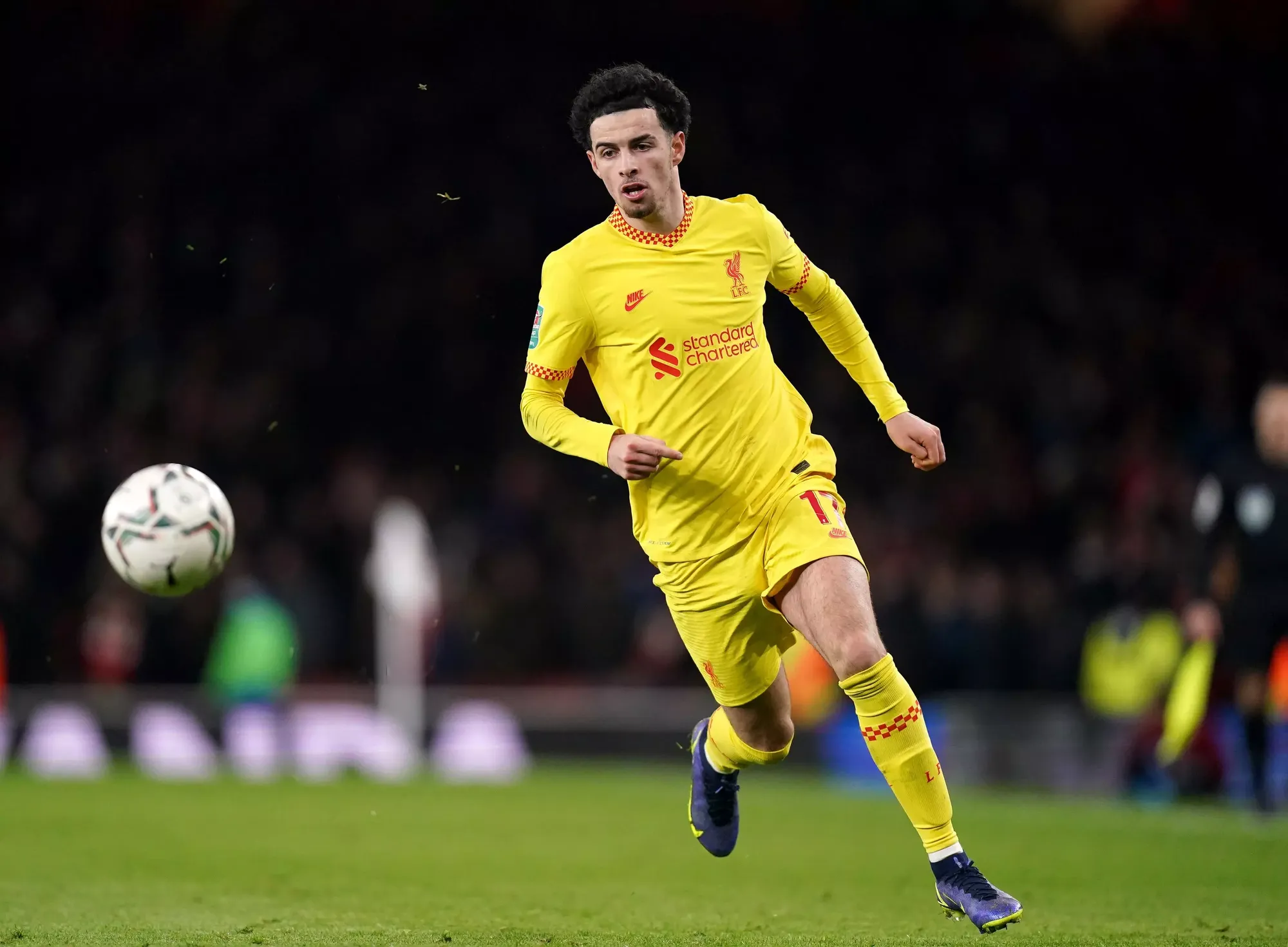 Curtis Jones in action fro Liverpool against Arsenal in the Caraboa Cup semi-final second leg