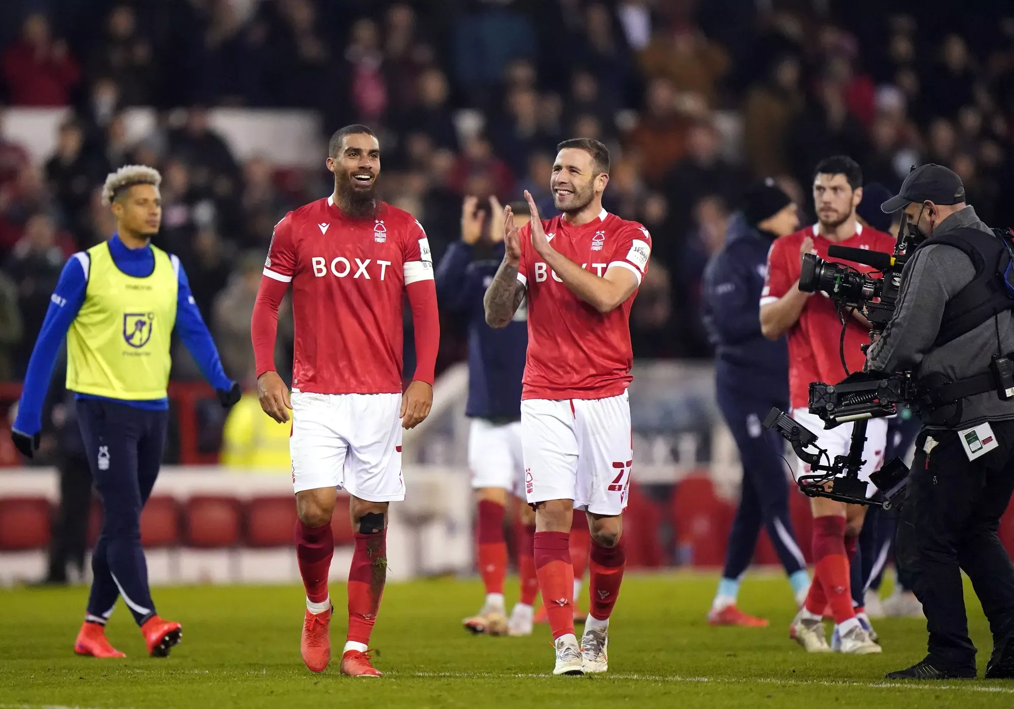 Nottingham Forest players celebrate after beating Arsenal in the FA Cup