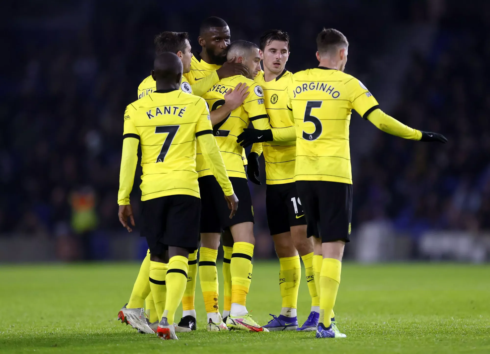 Winger Hakim Ziyech celebrates his opening goal with Chelsea teammates