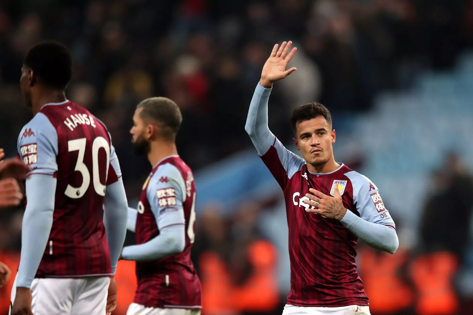 Philippe Coutinho waves to the Aston Villa faithful 