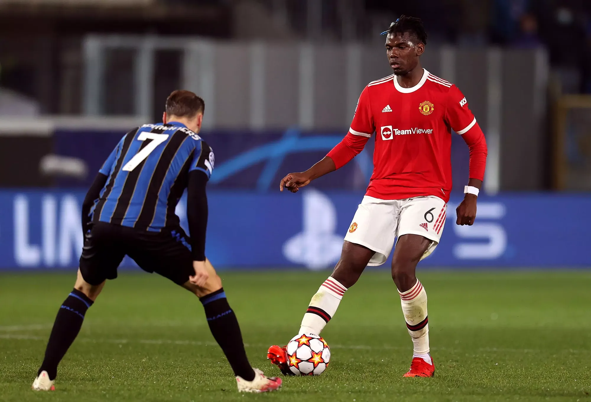 Paul Pogba playing against Atalanta in the Champions League