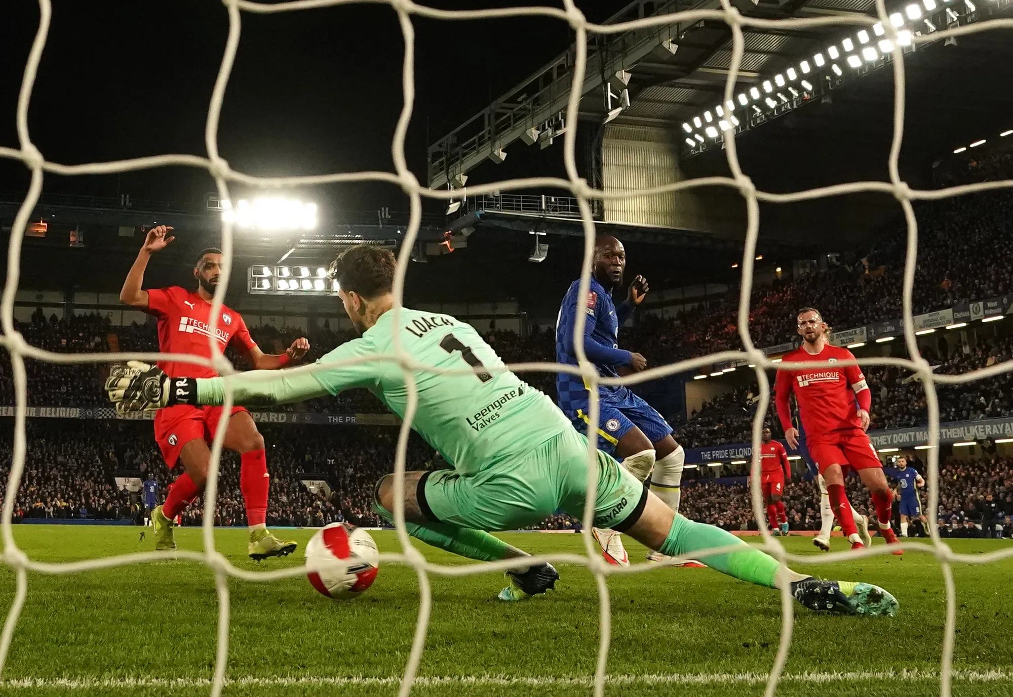 Romelu Lukaku scores from a low cross against Chesterfield