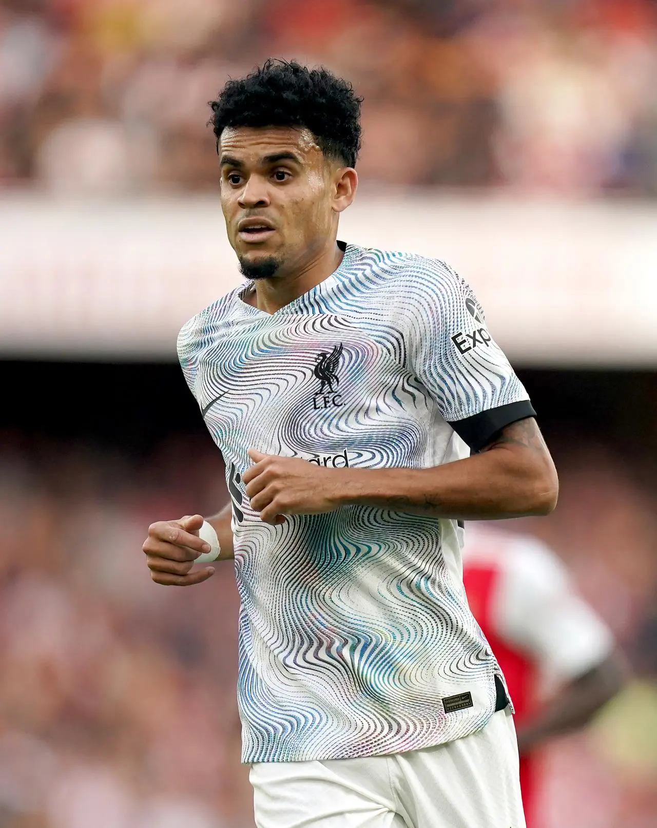 Liverpool’s Luis Diaz during the Premier League match at the Emirates Stadium, London