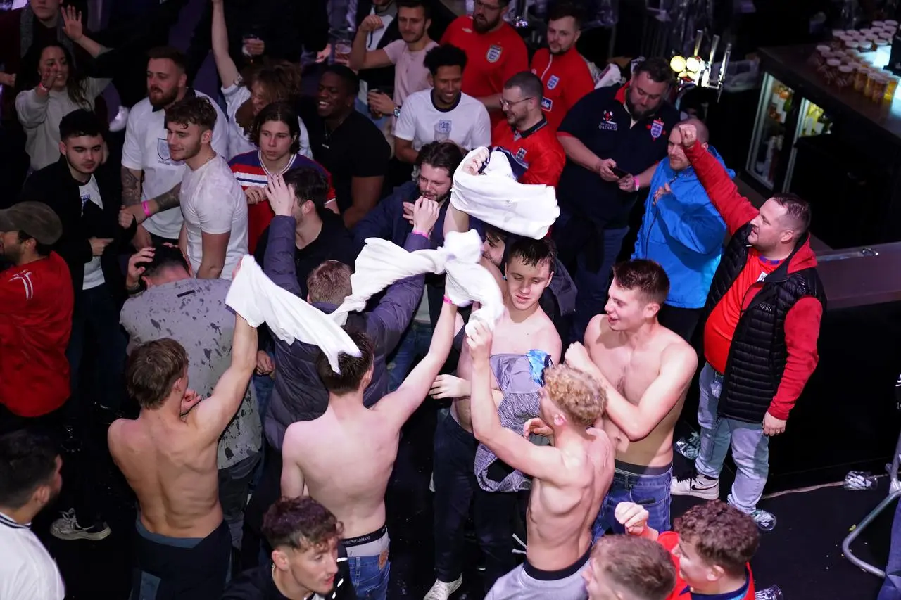 England fans at Boxpark Wembley celebrate as the goals continued to flow 