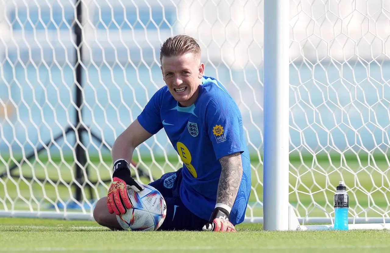 England goalkeeper Jordan Pickford during a training session